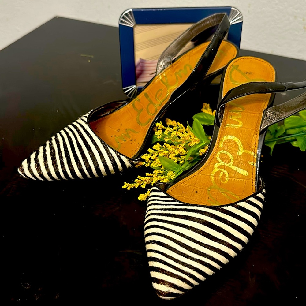 Sam Edelman slingback heel, zebra stripe heel